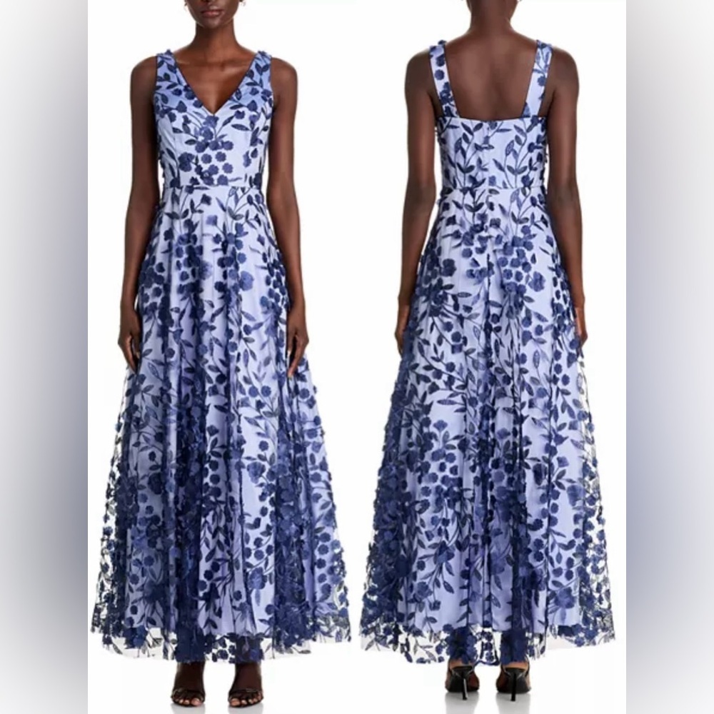 Eliza J Lavender and Navy Floral Appliqué Maxi Dress